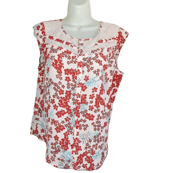 Candie's Tops - Candie's Blouse L Pink Red Floral Sleeveless fairycore Cottagecore officecore